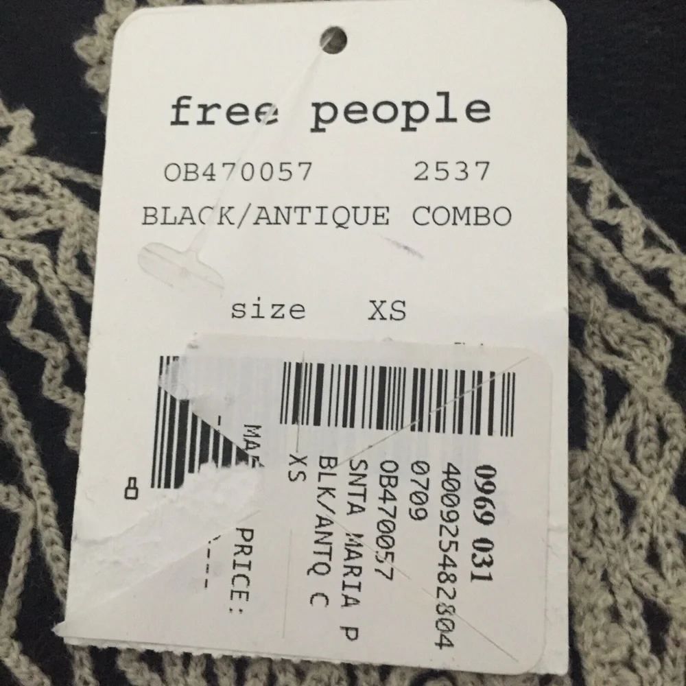 Free People Santa Maria Top Sweatshirt Embroidered Cotton 3/4 Sleeve Pullover XS